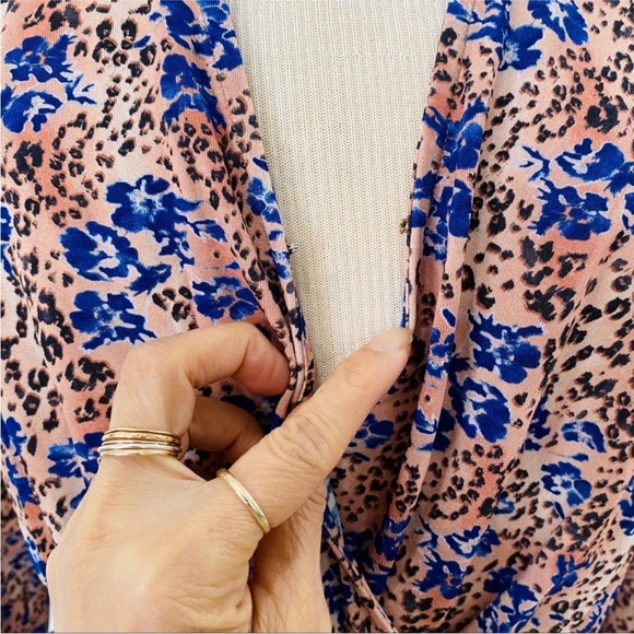 Ramy Brook boho Tan & Blue Leopard Print Peplum blouse NWT - Picture 6 of 10